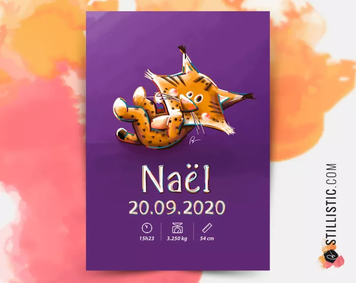 Poster de naissance Bébé Lynx personnalisé