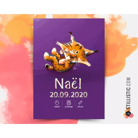 Poster de naissance Bébé Lynx personnalisé