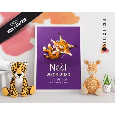 Poster de naissance Bébé Lynx personnalisé
