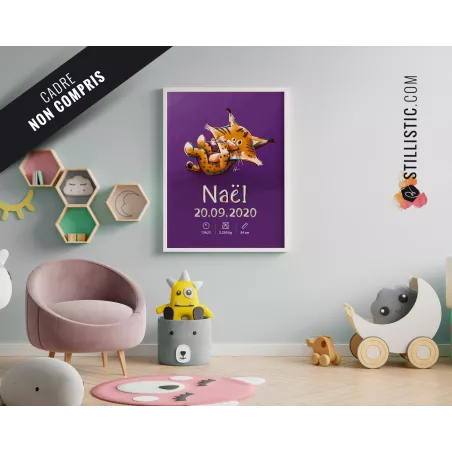 Poster de naissance Bébé Lynx personnalisé