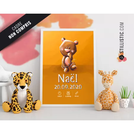 Poster de naissance Bébé Ours personnalisé