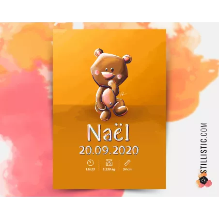 Poster de naissance Bébé Ours personnalisé