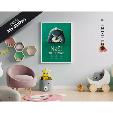 Poster de naissance Bébé Panda personnalisé