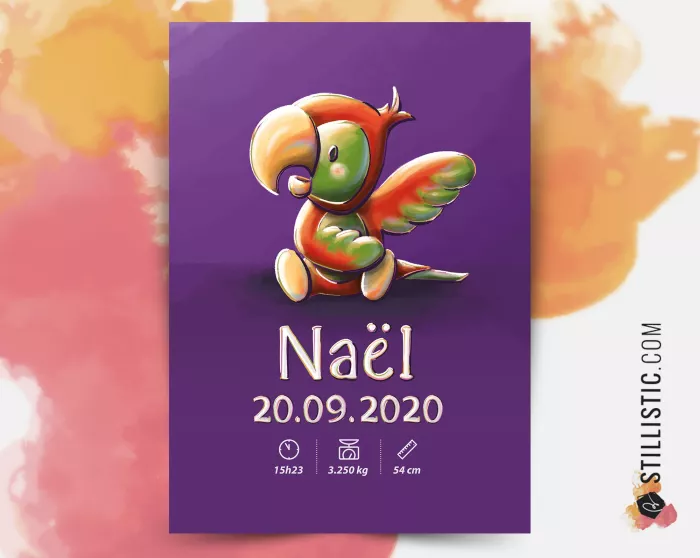 Poster de naissance Bébé Perroquet personnalisé