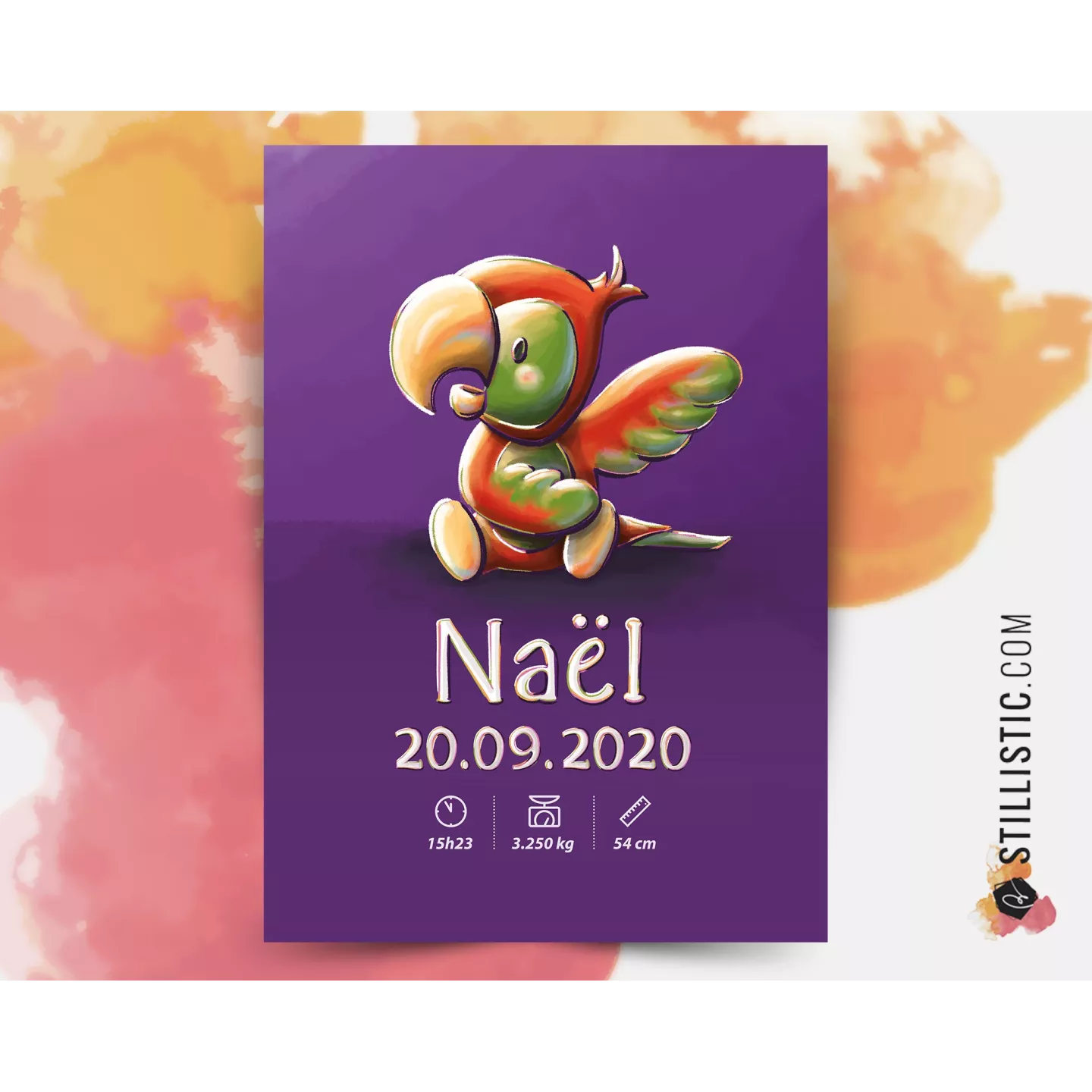 Poster de naissance Bébé Perroquet personnalisé