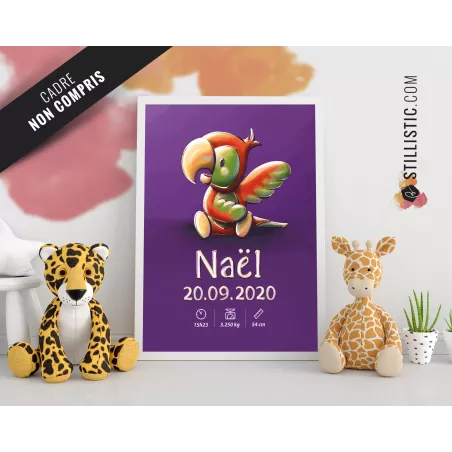 Poster de naissance Bébé Perroquet personnalisé