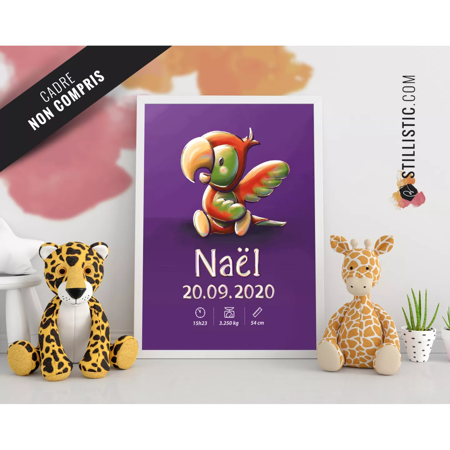 Poster de naissance Bébé Perroquet personnalisé