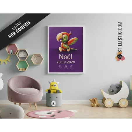 Poster de naissance Bébé Perroquet personnalisé