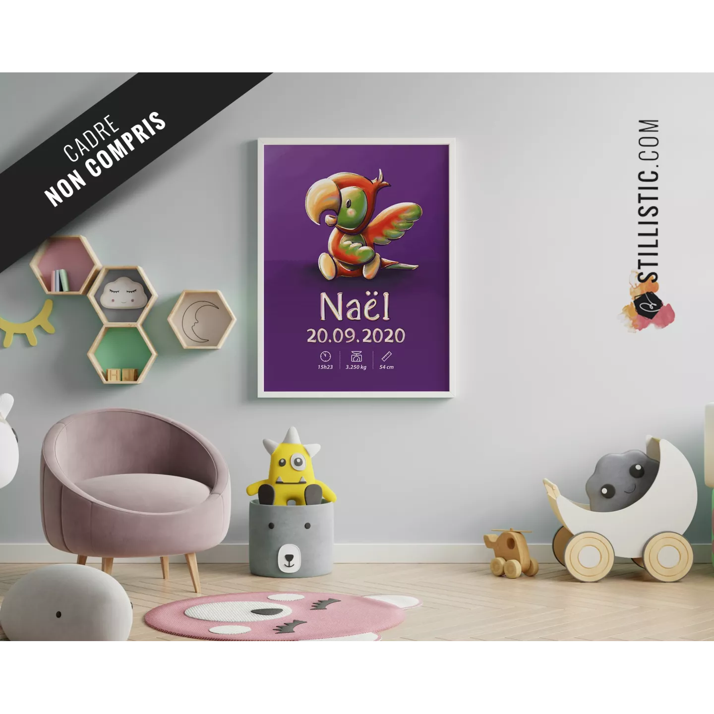 Poster de naissance Bébé Perroquet personnalisé