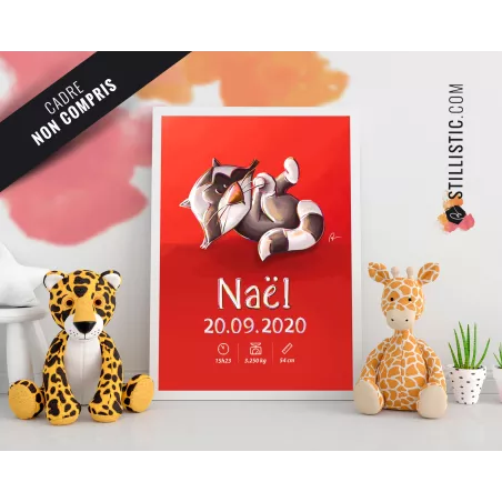 Poster de naissance Bébé Raton-laveur personnalisé