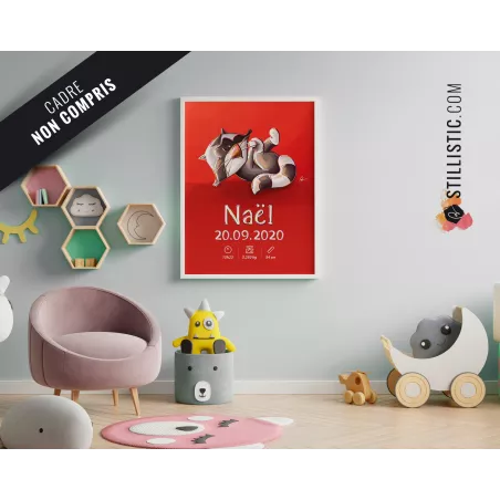 Poster de naissance Bébé Raton-laveur personnalisé