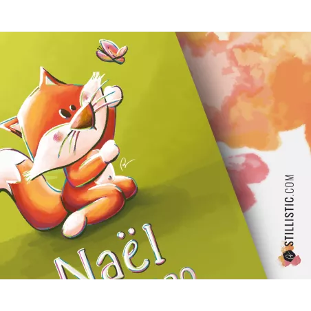 Poster de naissance Bébé Renard Papillon personnalisé