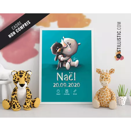 Poster de naissance Bébé Rhinocéros personnalisé