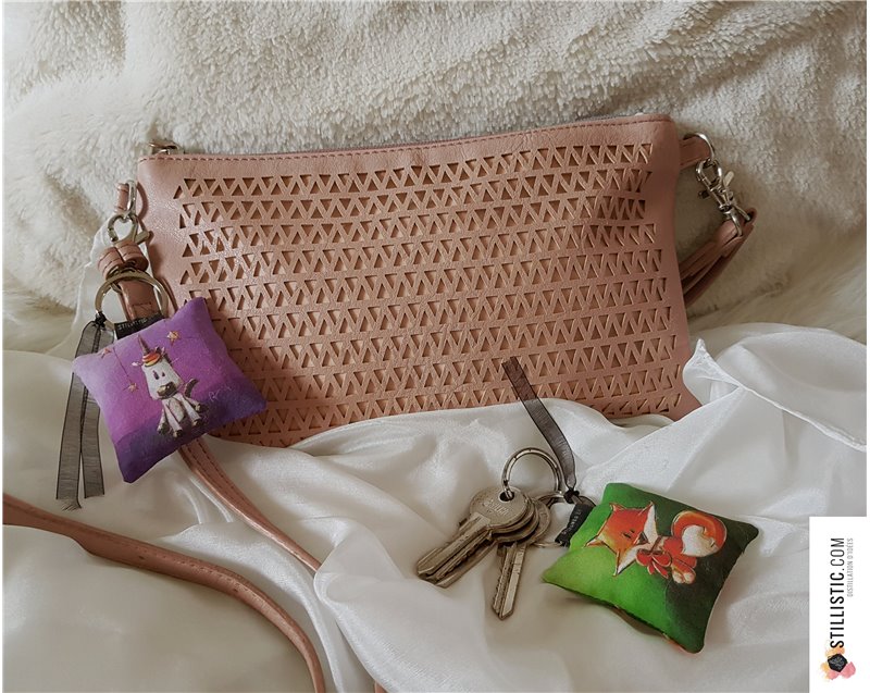 1 x Porte-clé / Bijou de sac en tissu Coton OekoTex fait main motif Licorne pour femme ou enfant