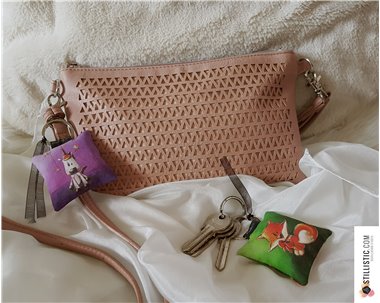 1 x Porte-clé / Bijou de sac en tissu Coton OekoTex fait main motif Licorne pour femme ou enfant