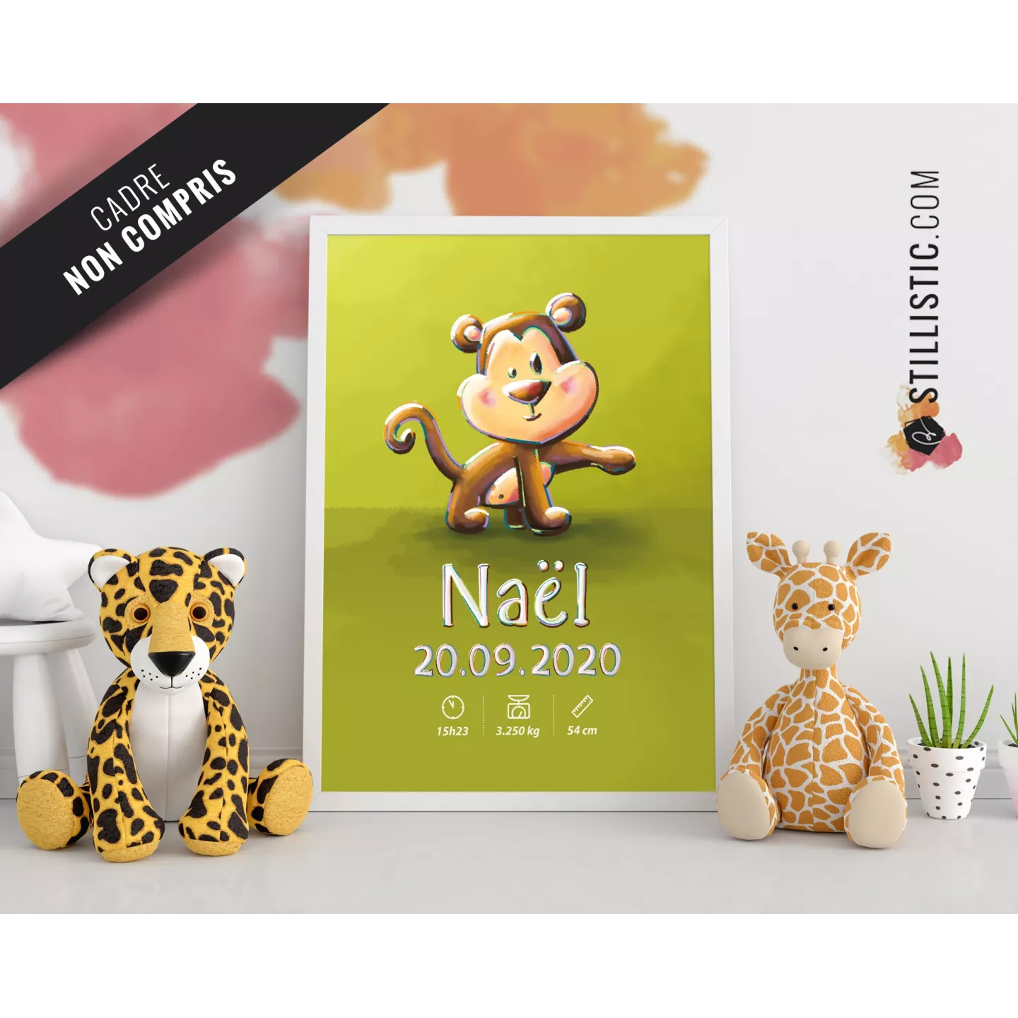 Poster de naissance Bébé Singe personnalisé