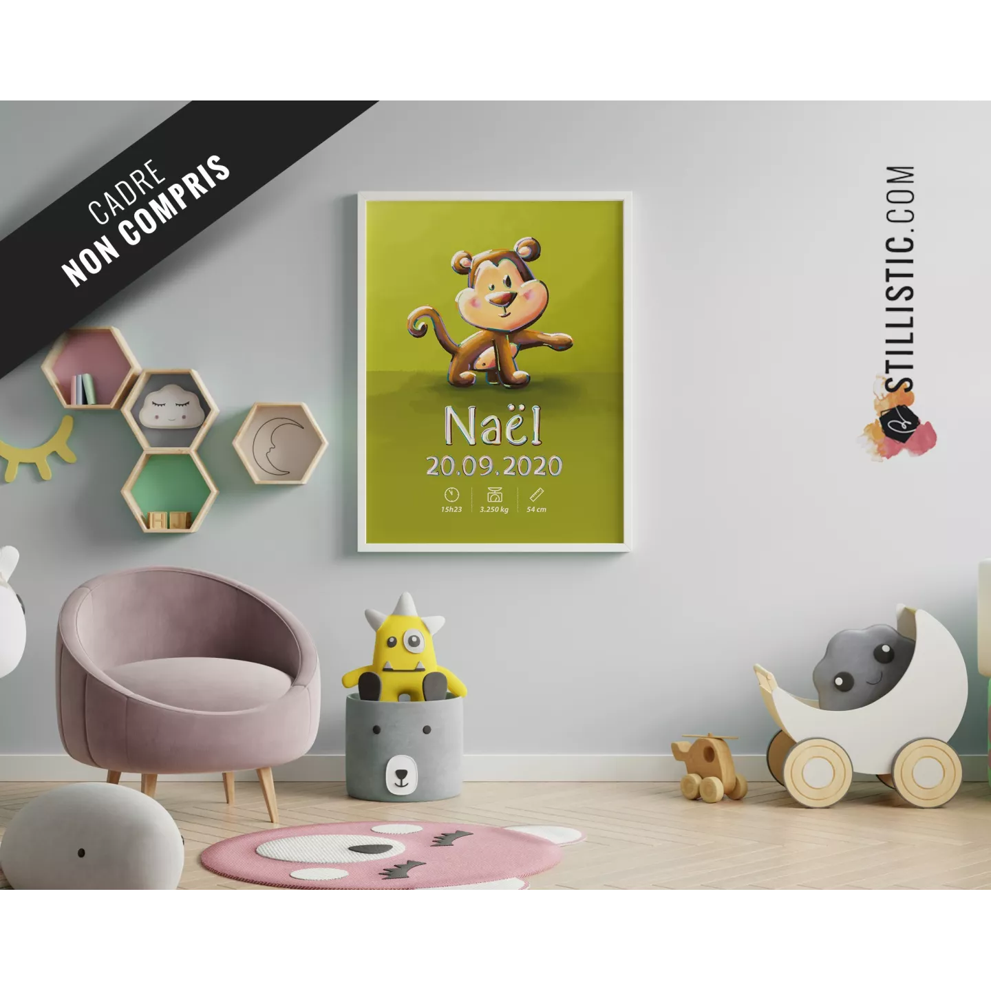 Poster de naissance Bébé Singe personnalisé