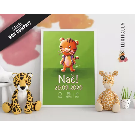Poster de naissance Bébé Tigre personnalisé