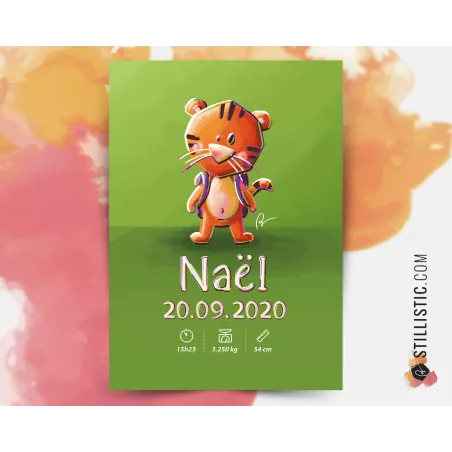 Poster de naissance Bébé Tigre personnalisé