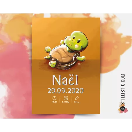 Poster de naissance Bébé Tortue personnalisé