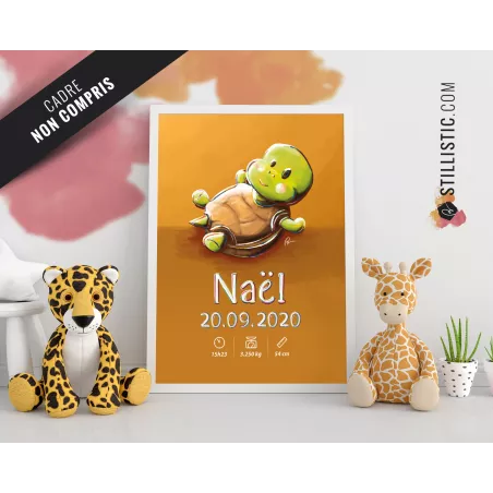 Poster de naissance Bébé Tortue personnalisé