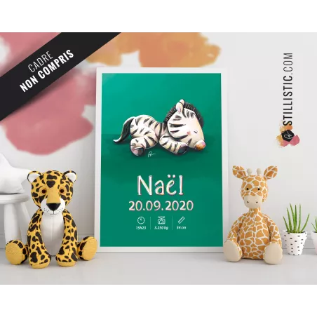 Poster de naissance Bébé Zèbre personnalisé