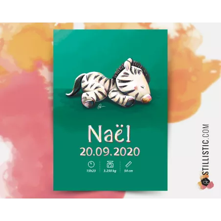 Poster de naissance Bébé Zèbre personnalisé