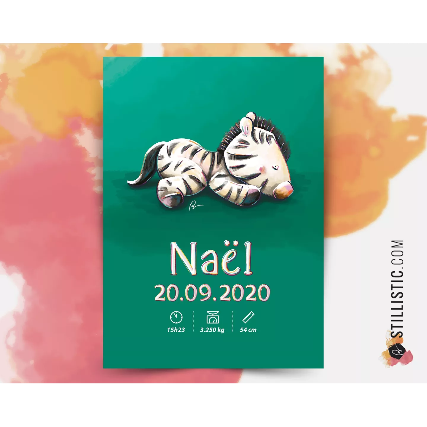 Poster de naissance Bébé Zèbre personnalisé