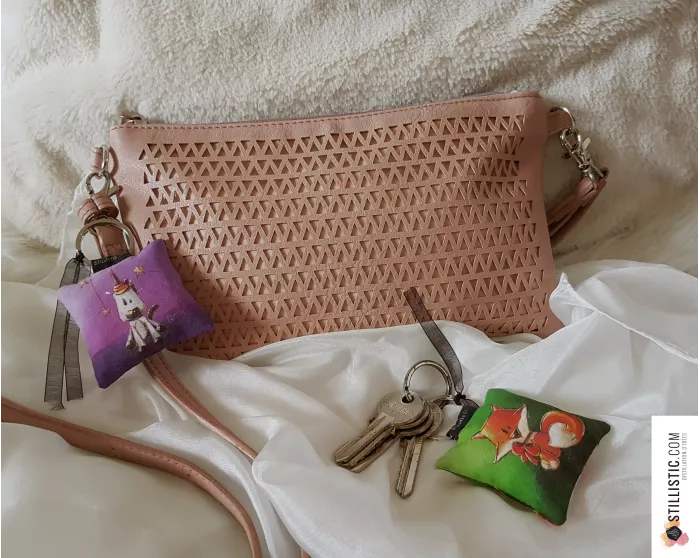 1 x Porte-clé / Bijou de sac en tissu Coton OekoTex fait main motif Koala coeur renard pour femme ou enfant