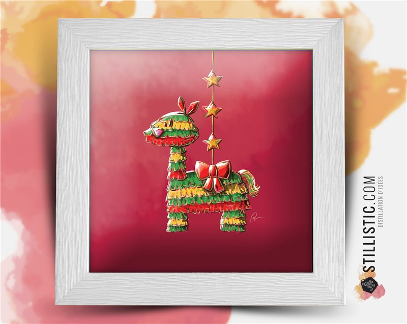 Cadre carré avec Illustration Lama Piñata pour Chambre Enfant bébé 25x25cm