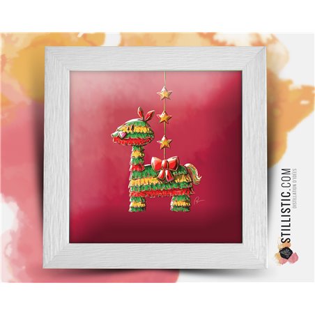 Cadre carré avec Illustration Lama Piñata pour Chambre Enfant bébé 25x25cm