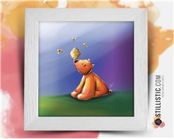 Cadre carré avec Illustration Bébé Ours et abeilles pour Chambre Enfant bébé 25x25cm