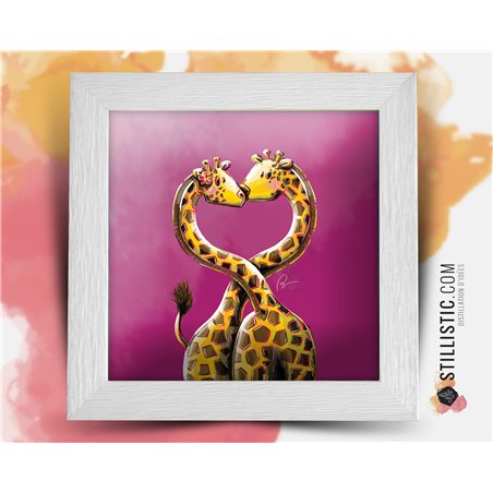 Cadre carré avec Illustration Girafes amoureuses pour Chambre Enfant bébé 25x25cm
