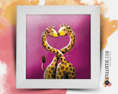 Cadre carré avec Illustration Girafes amoureuses pour Chambre Enfant bébé 25x25cm