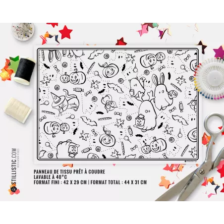 Coupon tissu Set de table Motif Halloween coloriable
