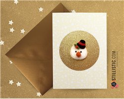 Carte de voeux dorée grand format Décoration chambre Bonhomme de neige Noël laine feutrée + enveloppe