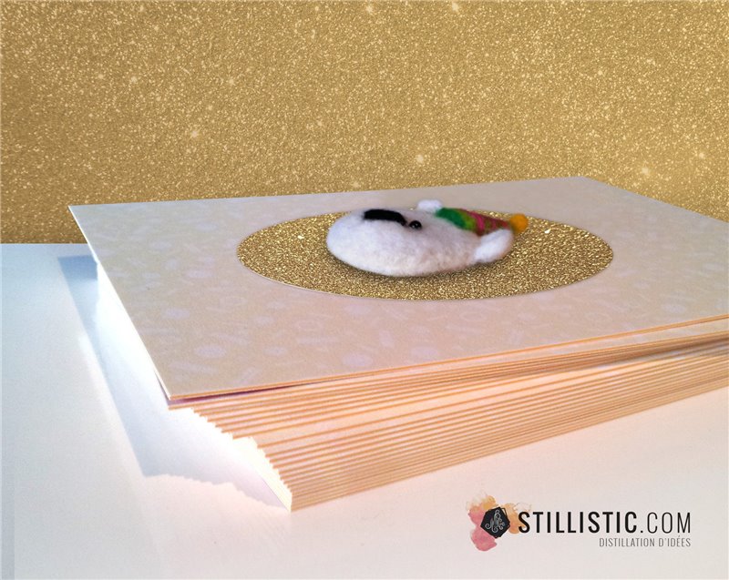 Carte de voeux dorée grand format Décoration chambre Bonhomme de neige Noël laine feutrée + enveloppe