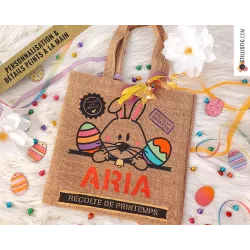 Sac chocolats jute Pâques lapin