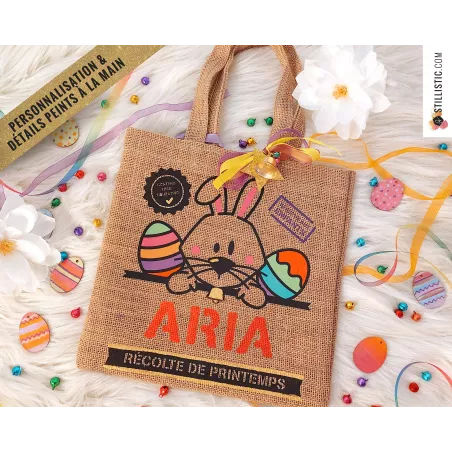 Sac chocolats jute Pâques lapin