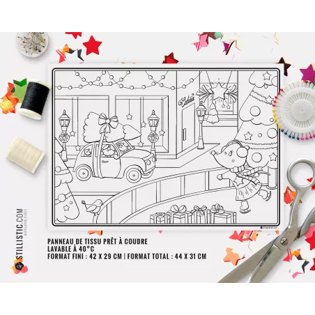Coupon tissu Set de table Motif Noël souris coloriable