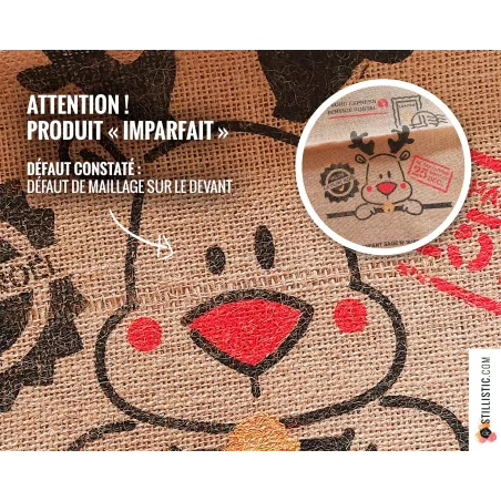 Sac cadeau hotte de Noël en toile de jute personnalisé prénom enfant Motif Renne