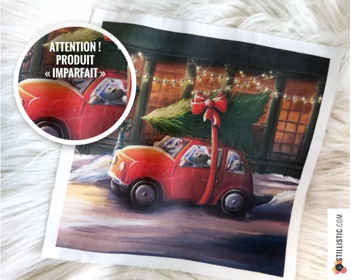 Coupon illustré Souris Noël tissu coton bio gots, minky, velours, simili-cuir Oekotex sans substances nocives bai jia bei, 15x15