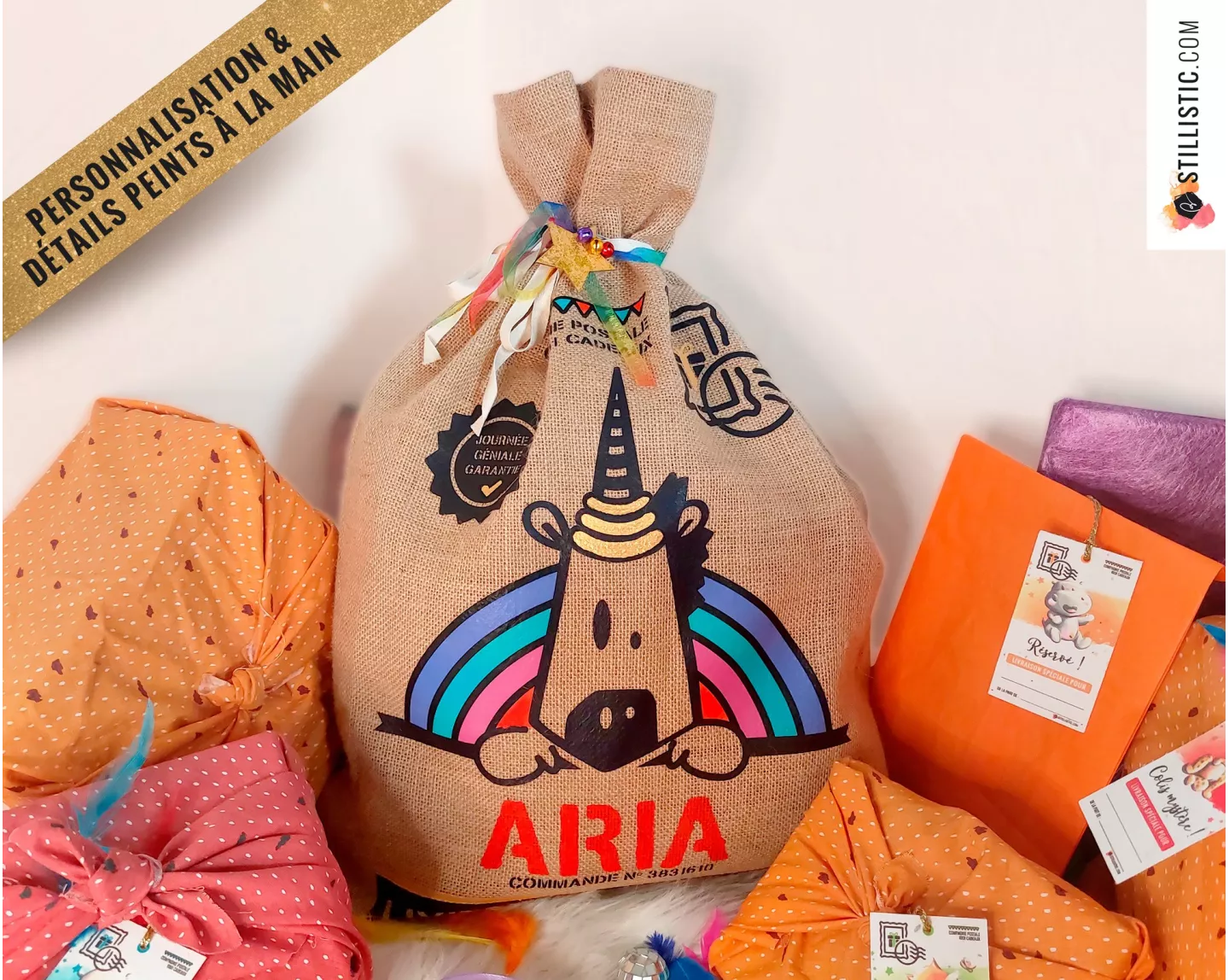 Sac cadeau jute Licorne