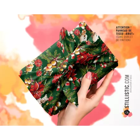 Coupon Furoshiki Couronne Noël et fleurs