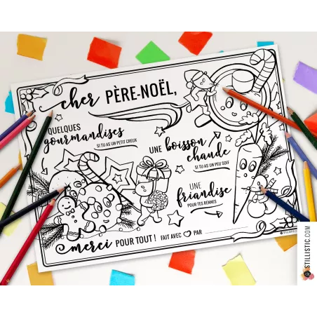 Set de table du Père Noël Motif Souris à imprimer et colorier