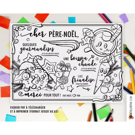 Set de table du Père Noël Motif Souris à imprimer et colorier