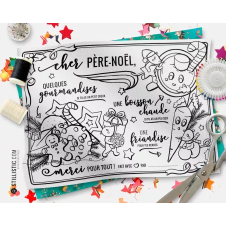 Coupon tissu Set de table Noël Motif souris coloriable