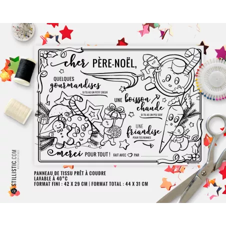 Coupon tissu Set de table Noël Motif souris coloriable