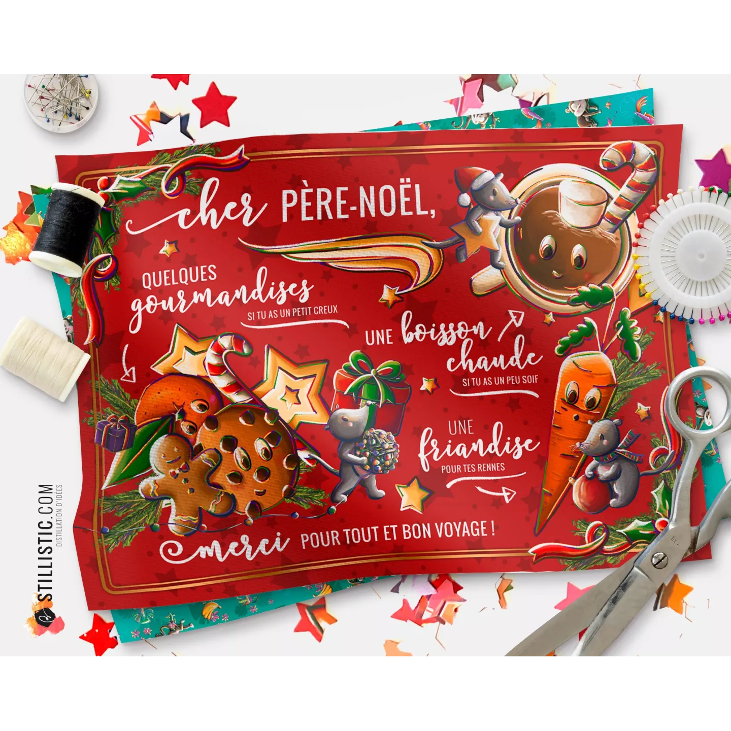 Coupon tissu Set de table Noël Motif Souris