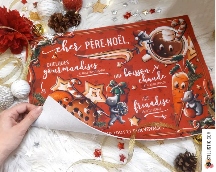 Set de table du Père Noël Motif Souris en Feutrine épaisse